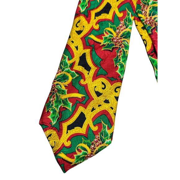 Rush Limbaugh No Boundaries Men's Necktie Silk Red Yellow Christmas Party Holly - Picture 2 of 5